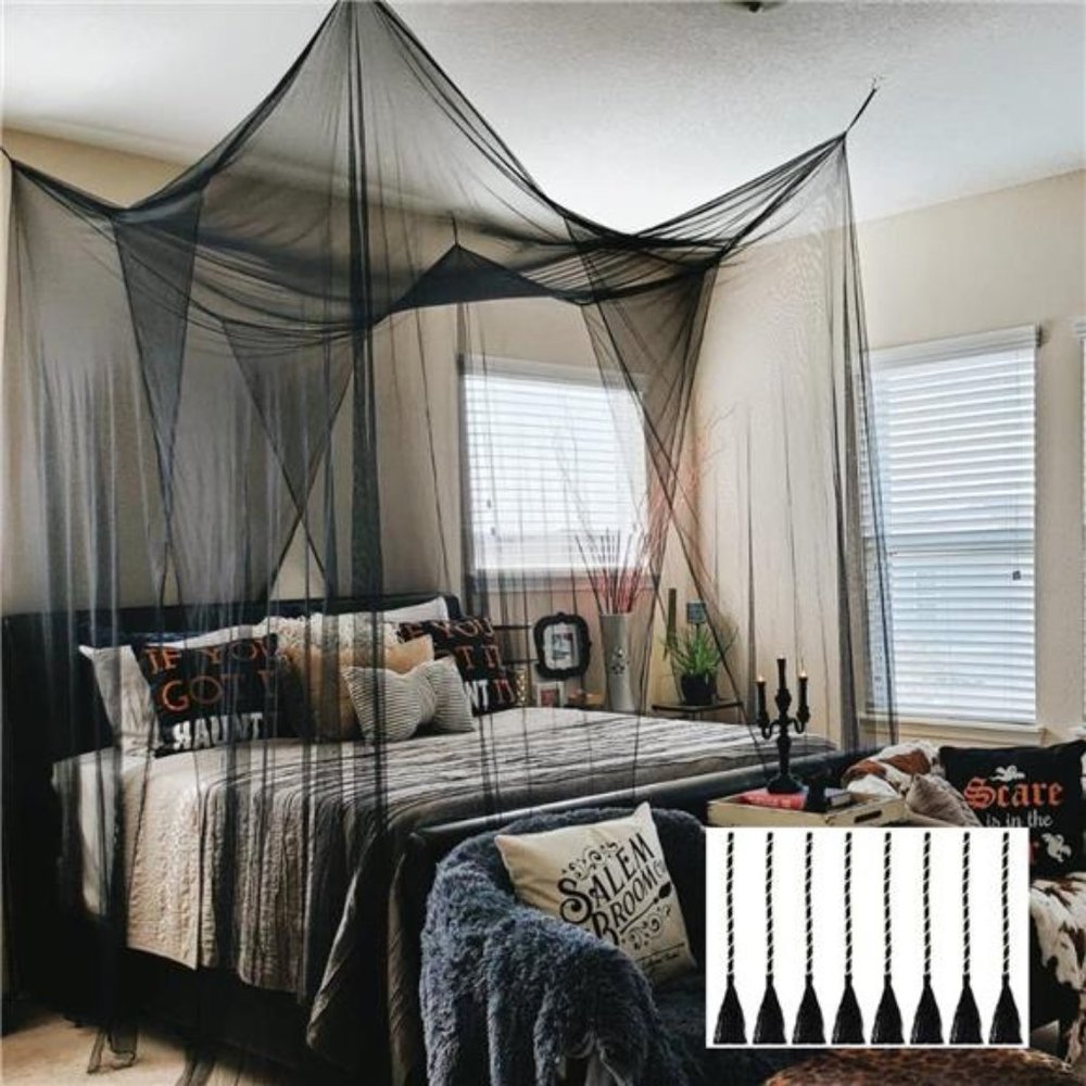 4 Corner Mosquito Net Black Canopy Bed Curtains for Full/Queen/King Size Bed
